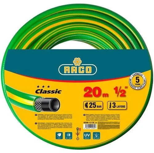 Шланг RACO CLASSIC поливочный, 25атм., армированный, 3-х слойный, 1/2"х20м