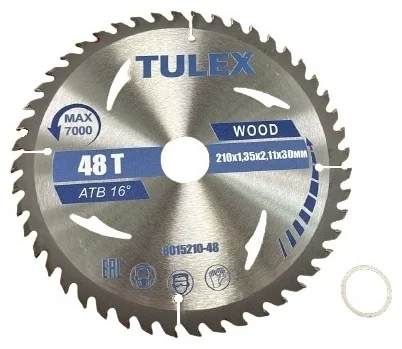 Диск пильный TULEX 8015210-48, ЧИСТЫЙ РЕЗ, по дереву, 210х30мм, 48Т