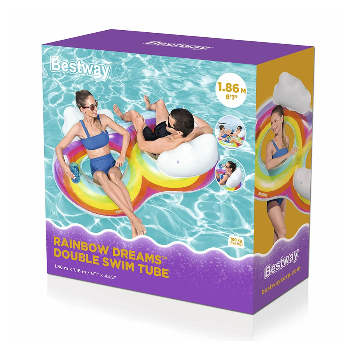 Круг для плавания BESTWAY Rainbow Dreams 186x116 см двухместный до 180 кг 43648