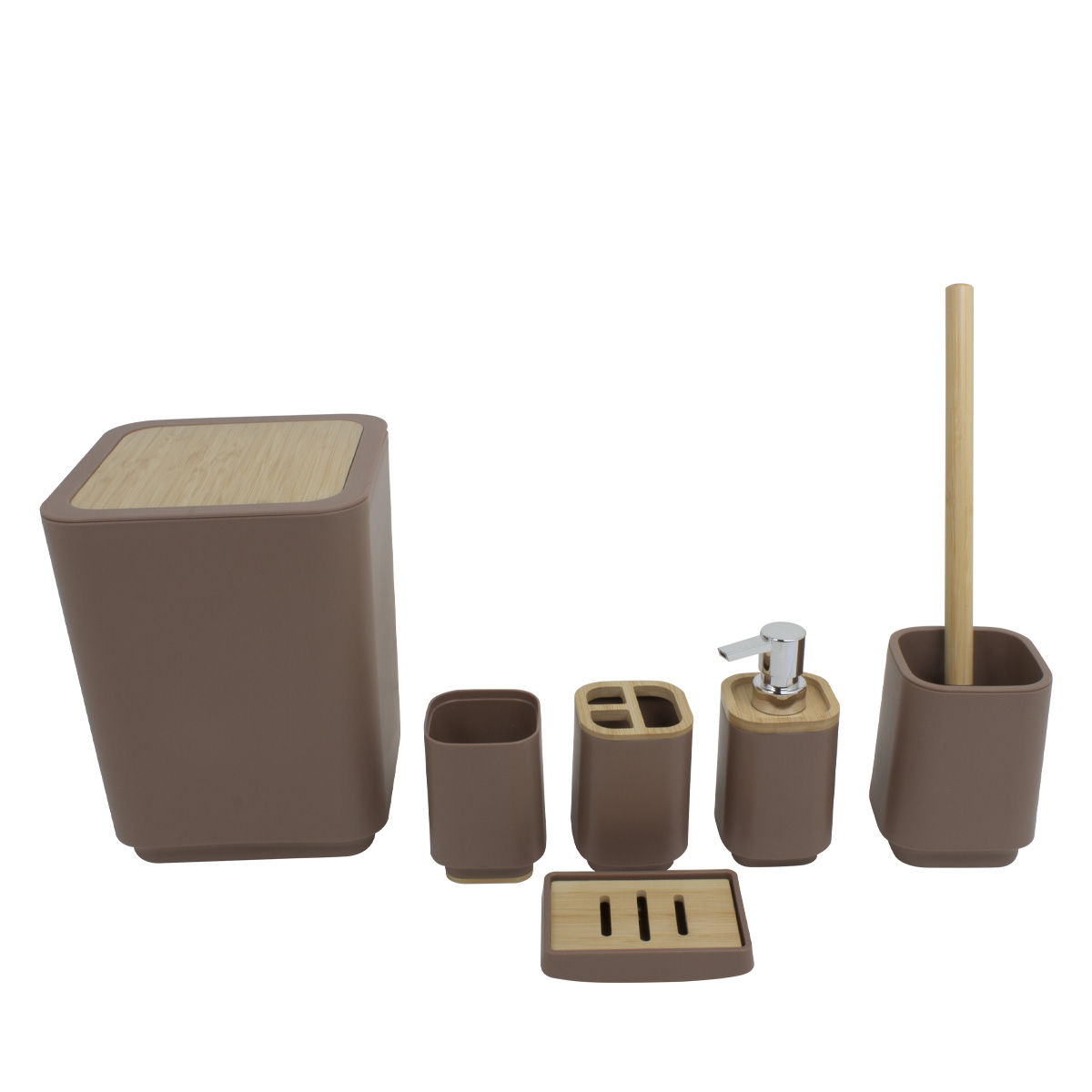 Набор для ванной комнаты Bathlux Shallow coffee (ведро, дозатор, 2 стакана, мыльница, гарнитур для т