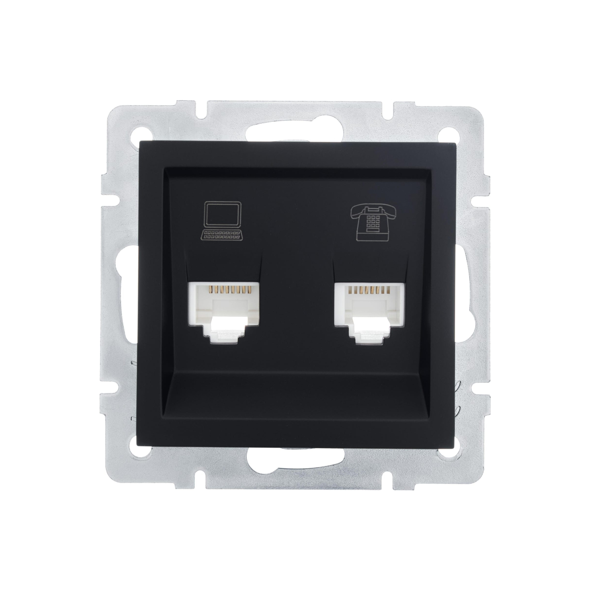 Розетка VESNA 742-4288-143 компьютерная+телефон черная матовая (механизм)
