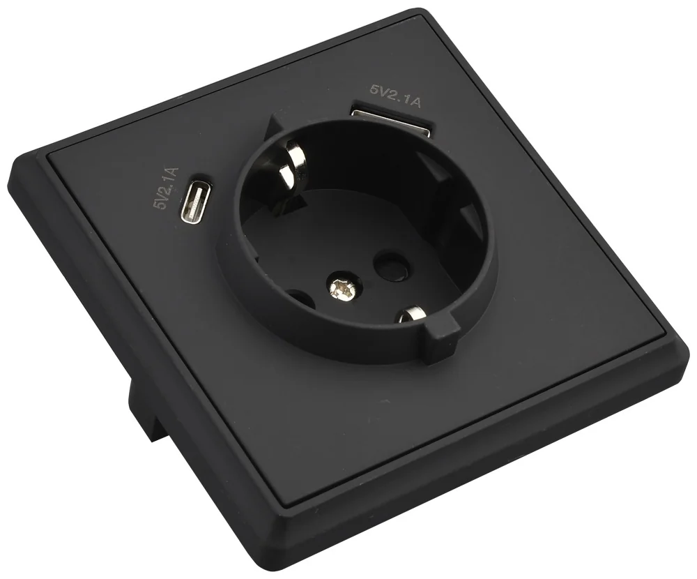 Розетка Brilliant E2-110-3 USB+TYPE-C с/з антрацит
