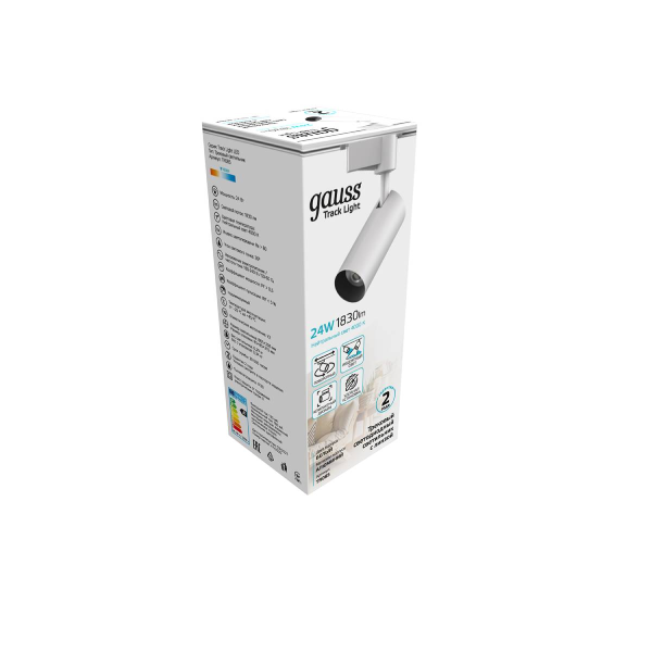 Св-к Gauss LED трековый цилиндр 24W 1830lm 4000K 65*206mm 180-220V IP20 белый линза 36° TR085