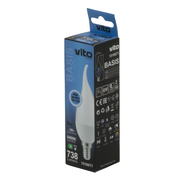 Лампа светодиодная VO/BASIS/9W/SMD/E14/6400K/C37T/CBOX/LED LAMP