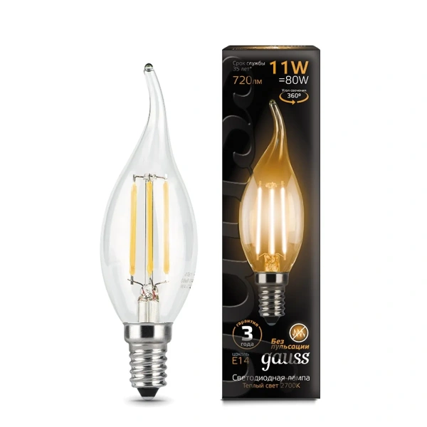 Лампа Gauss LED Filament Свеча на ветру 11W E14 810lm 2700K  104801111