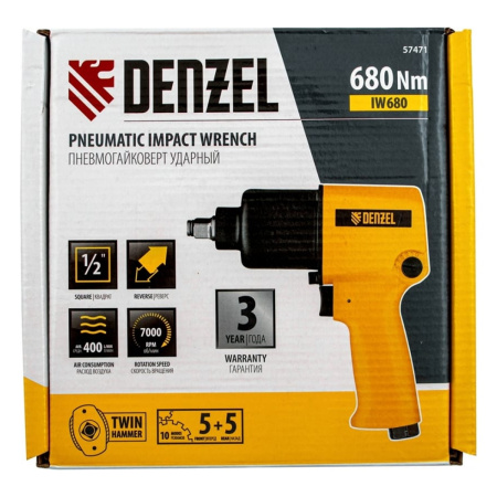 Пневмогайковерт ударный  IW680, 1/2", 7000 об/мин, 680 Нм// Denzel