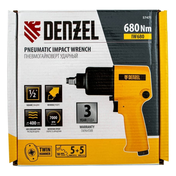 Пневмогайковерт ударный  IW680, 1/2", 7000 об/мин, 680 Нм// Denzel