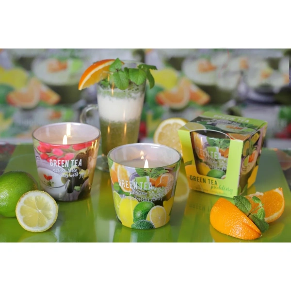 Аромасвеча BARTEK в стакане Зеленый чай пудинг 115 гр. (GREEN TEA PUDDING )