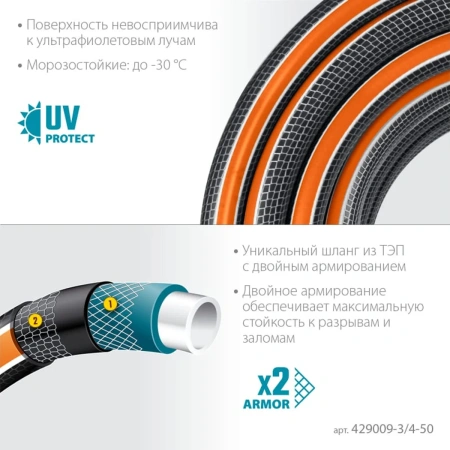 Шланг поливочный GRINDA  ULTRA 6, 3/4", 50 м, 25 атм, шестислойный, двойное армирование, PROLine (42