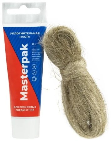 Комплект паста уплотнительная (вода, пар, 25 г) Masterpak + лён, MP, туба