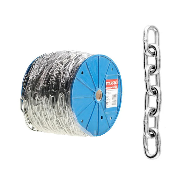 Цепь сварная короткозвенная, оцинк. М1,5 DIN 766 (бухта 100 м) STARFIX, арт.SMP-63695-100