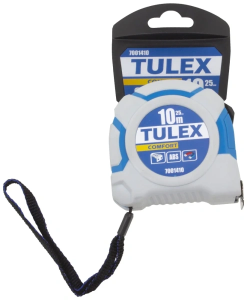 Рулетка TULEX "COMFORT" 7001410 ударопрочный обрезиненный корпус, магнит. зацеп, 10м*25мм