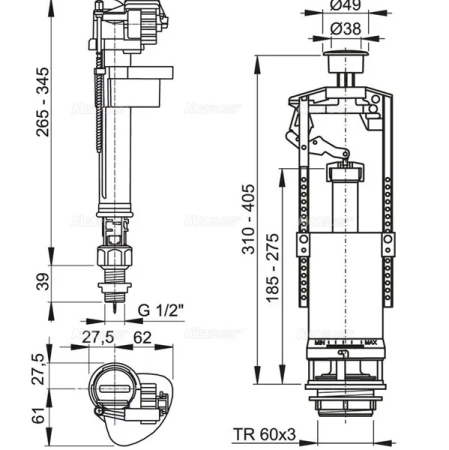 Арматура alca Чехия ниж/п  арт.SA2000S 1/2" CHROM