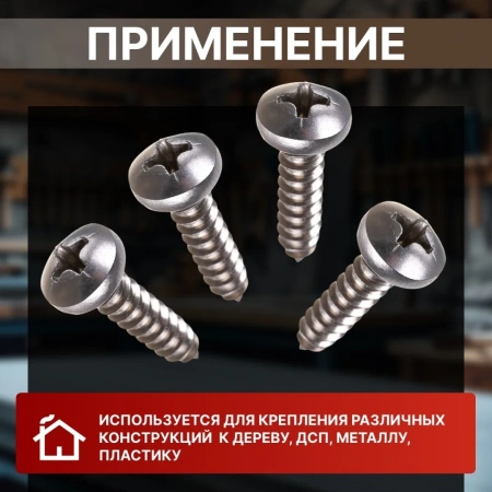 Саморез 4.8х19 мм полусф. головка, острый, нерж.сталь (А2), DIN 7981 (25 шт в зип-локе) STARFIX