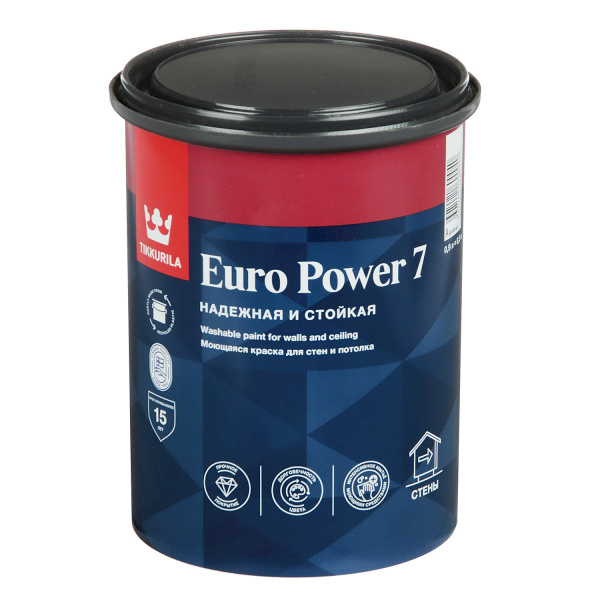 Краска интер. стойкая к мытью EURO POWER 7A мат 0,9л