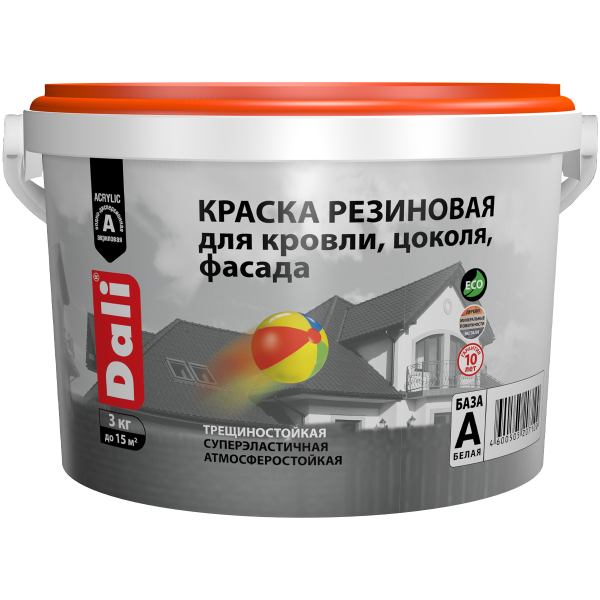 Краска резиновая (Рогнеда) Dali для кровли, цоколя,фасада, серый - 3 кг