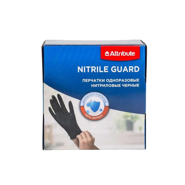 Перчатки Attribute NITRILE GUARD одноразовые нитриловые S/M 40шт черные