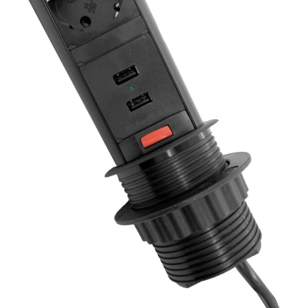 Блок розеточный, выдвижной, настольный на 3 розетки 200B, 2 USB, чёрный