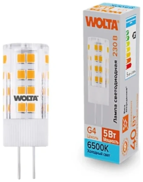 Лампа светодиодная WOLTA WSTD-JC-220V5W6KG4-C (керамика) "Капсульная" JC 5Вт 460лм 6500K G4 1/10/100