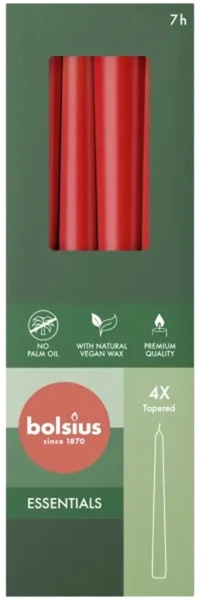 Набор столовых свечей Bolsius 4 шт 24,5х2,4 см Delicate Red