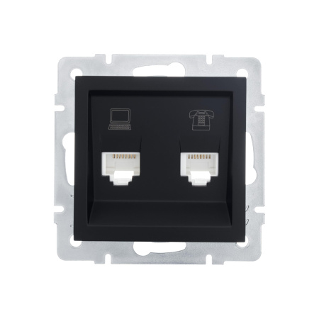 Розетка VESNA 742-4288-143 компьютерная+телефон черная матовая (механизм)