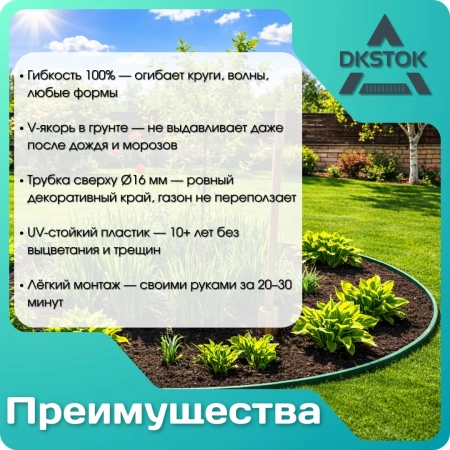 Бордюр ленточный ДЕКО, зелёный, 10х1000 см.