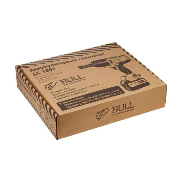 Гайковерт ударный BULL SC 1801 в чем. БЕСЩЕТ., 18 В, 1000 Н*м, 3/4", 1х6 А*ч, з/у 4 А