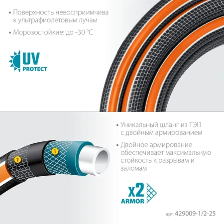 Шланг поливочный GRINDA  ULTRA 6, 1/2", 25 м, 30 атм, шестислойный, двойное армирование, PROLine (42