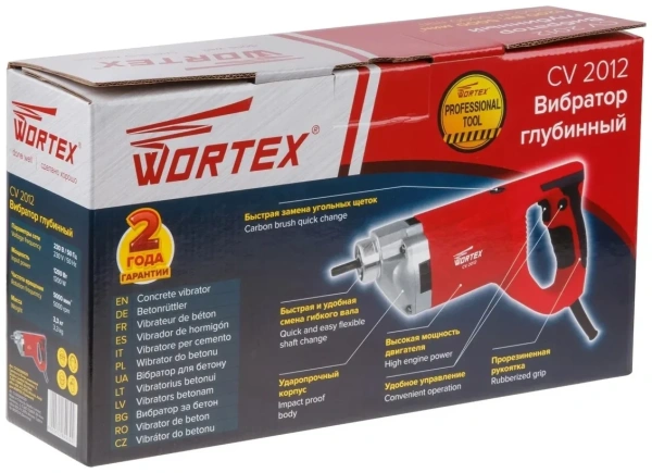 Вибратор глубинный WORTEX CV 2012 в кор. 1200 Вт, 5000 об/мин, М42х1.5