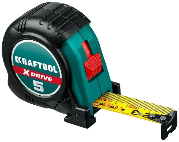 Рулетка с ударостойким обрезиненным корпусом KRAFTOOL X-Drive 5м / 25мм